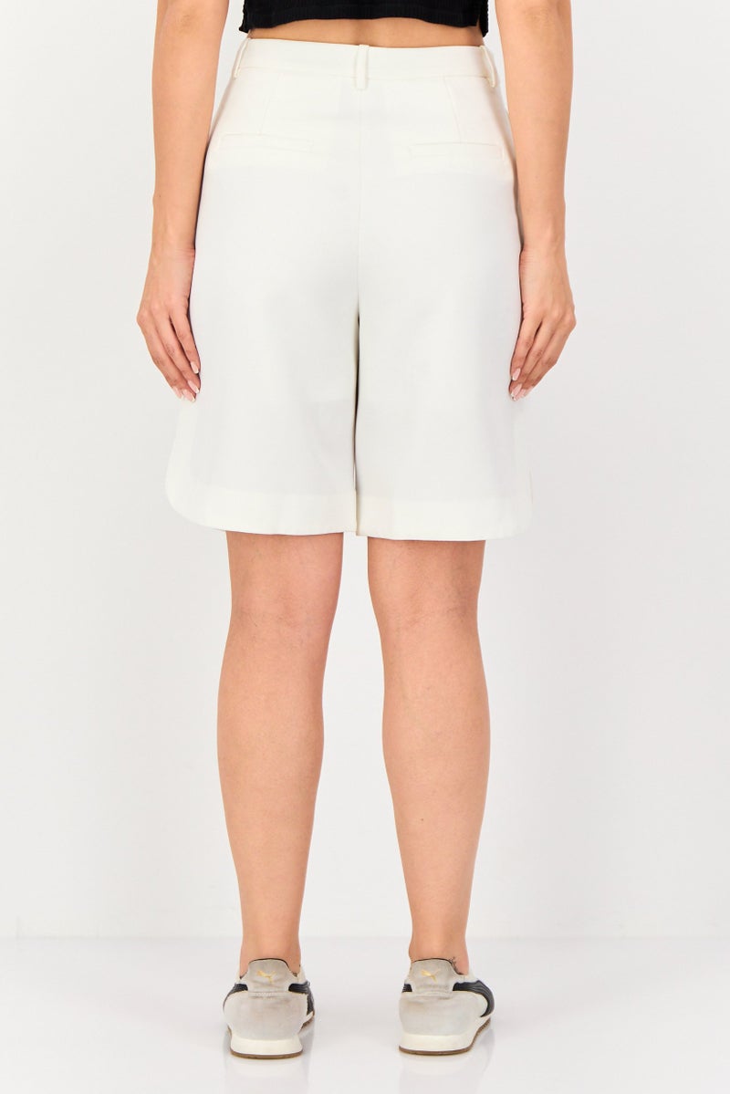 SELECTED Women Plain Basic Shorts, White - Image 3