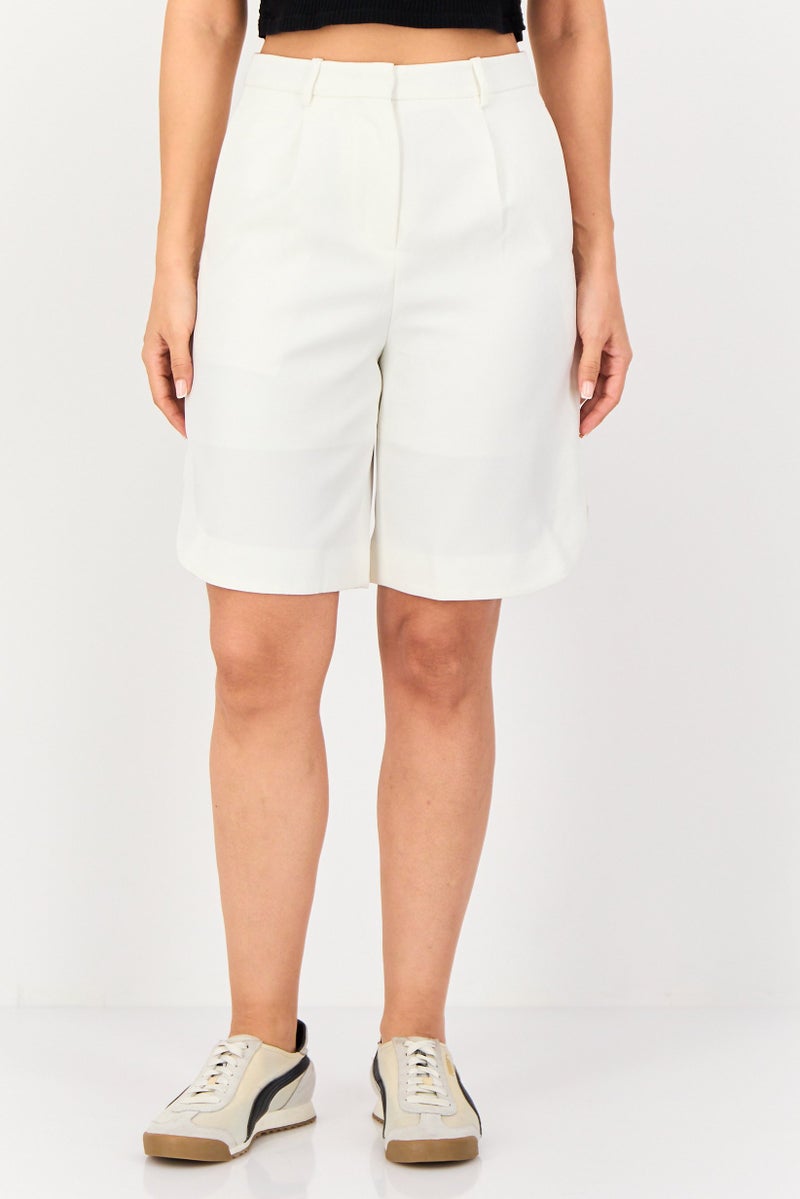 SELECTED Women Plain Basic Shorts, White - Image 1