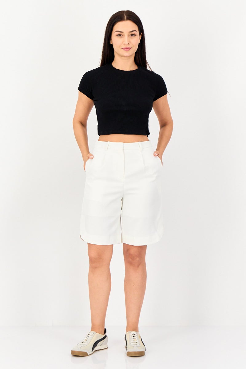 SELECTED Women Plain Basic Shorts, White - Image 2