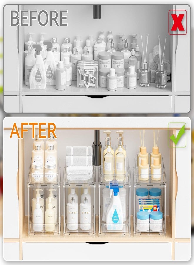 Yieach 4 Pack Under Sink Organizers and Storage,Clear Acrylic Bathroom Organizer and Cabinet Organization for Makeup,Medicine,Two Tier Pull Out Cabinet Organizer Drawers for Pantry,Vanity Storage Bins - Image 5
