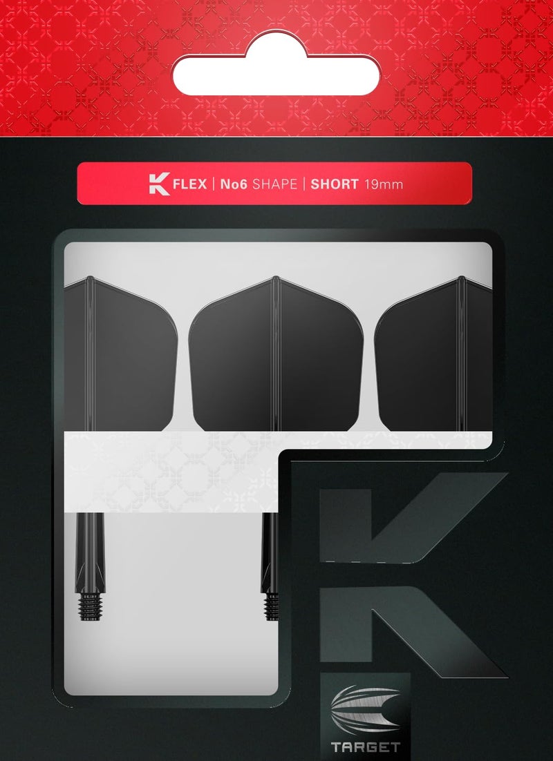 TARGET Darts K Flex Integrated Dart Flight and Shaft, No.6 Black (Short) | Pack of 3 K-Flex - No 6, Precision Moulded 2-in-1 Dart Flights and Dart Stem | Professional Dart Accessories - Image 1