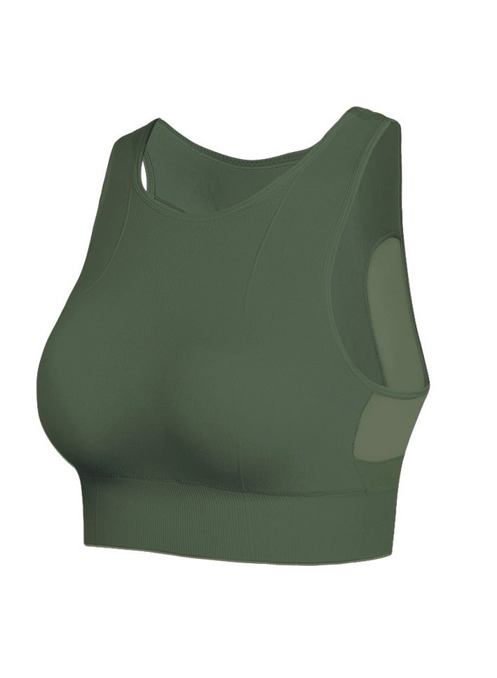 AROAQ Full Coverage Longline Sports Bra, Shockproof Fitness Yoga Running Sports Bra,  Seamless Quick-drying Medium Impact Push Up Tank Top For Yoga Gym Workout, (Size M, Dark Green) - Image 1