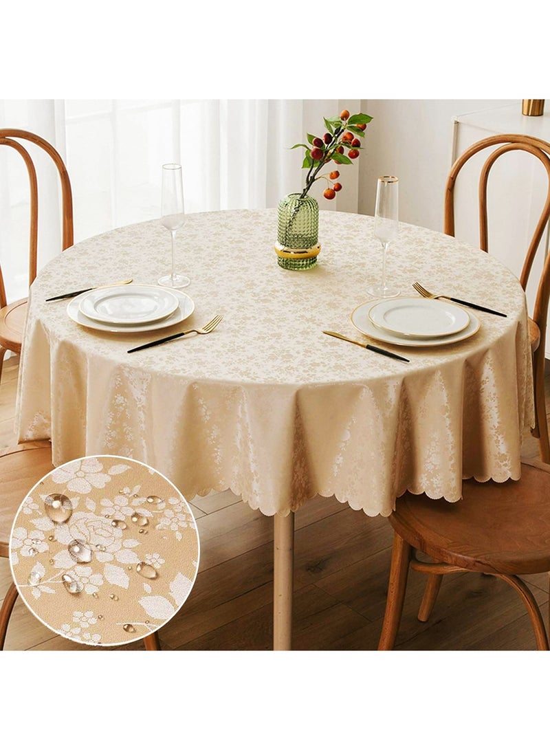 Round Table Cloth,Waterproof Heavy Duty Vinyl Tablecloths,Wipeable Washable Table Cover for Kitchen and Dining Room Beige,160 x 160cm  - Image 1
