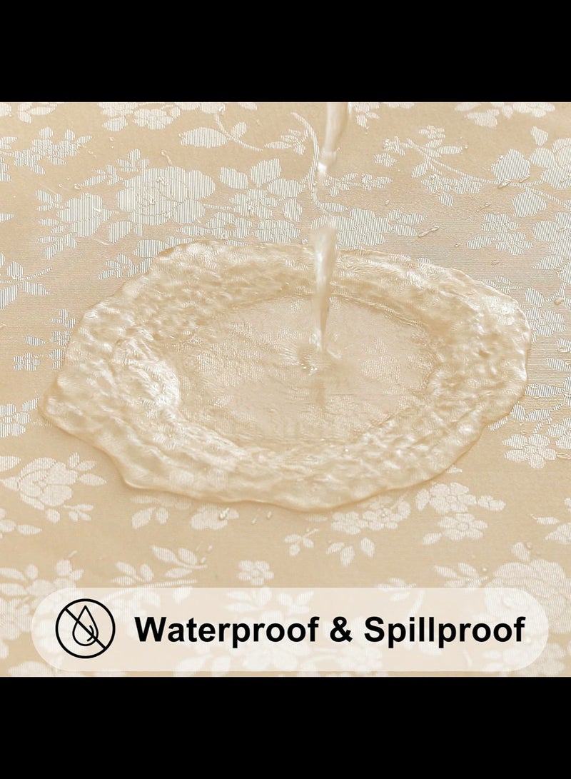 Round Table Cloth,Waterproof Heavy Duty Vinyl Tablecloths,Wipeable Washable Table Cover for Kitchen and Dining Room Beige,160 x 160cm  - Image 2