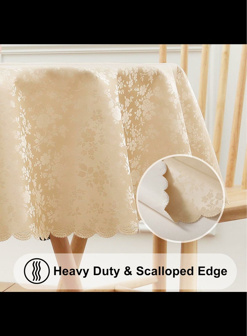 Round Table Cloth,Waterproof Heavy Duty Vinyl Tablecloths,Wipeable Washable Table Cover for Kitchen and Dining Room Beige,160 x 160cm  - Image 4
