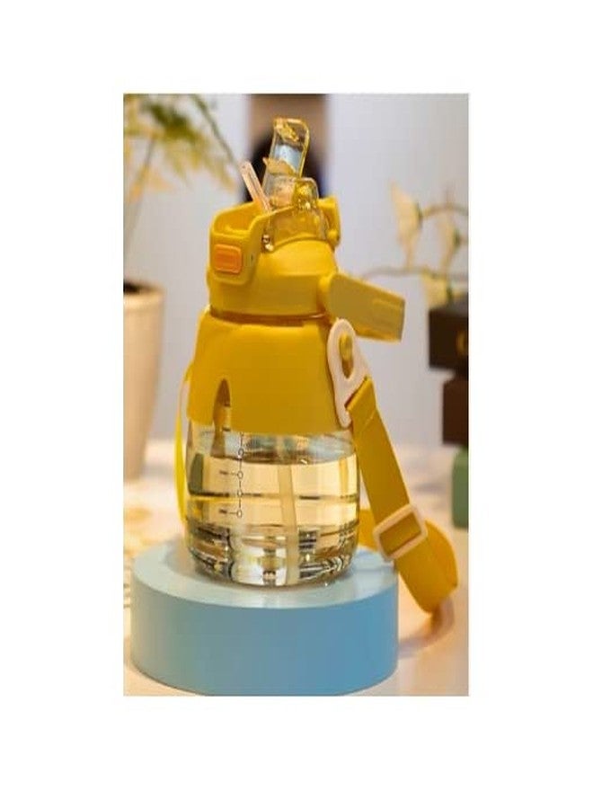 TEMSON Water Bottle - Water Bottle with Scale Marker, Large Wide Mouth and Sipper Bottle with Adjustable Strap, Non-Toxic Leakproof Durable BPA Free Water Bottle-1000ML(SL-7092) (Yellow) - Image 1