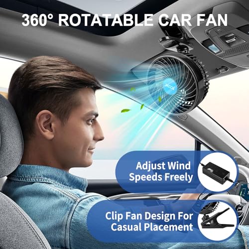 XOOL 12V 6'' Car Fan, Clip Fan 360 Degree Rotatable Car Fan Cooling Air Fan with Stepless Speed Regulation & Cigarette Lighter Plug for SUV, RV, Vehicles - Image 4