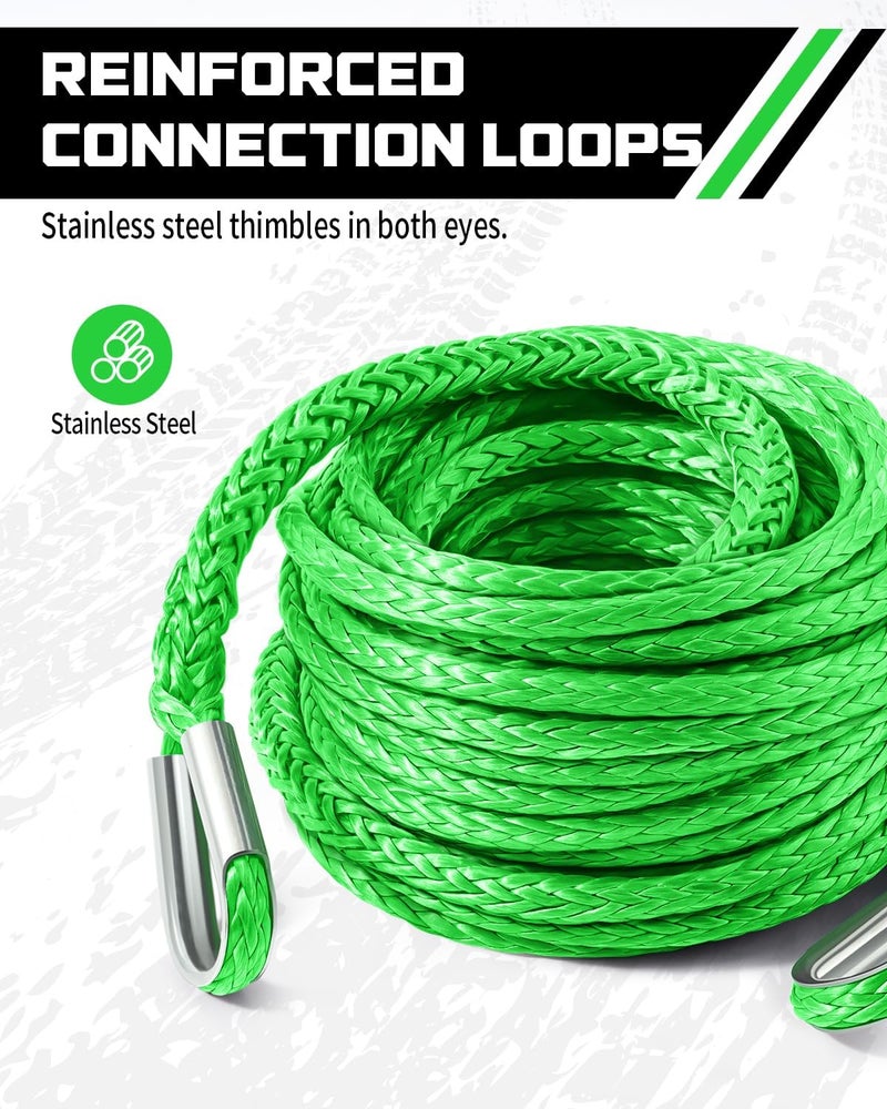 DAYDOOR إطالة حبل الرافعة لباب اليوم ( Winch Rope Extension)، قطر 1/4 بوصة x طول 50 قدم، من النايلون الصناعي، قادرة على تحمل وزن يصل إلى 10,000 رطل، مخصصة للمركبات غير الرسمية مثل الـ ATV وUTV (لون أخضر). - Image 4