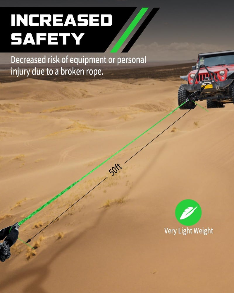 DAYDOOR إطالة حبل الرافعة لباب اليوم ( Winch Rope Extension)، قطر 1/4 بوصة x طول 50 قدم، من النايلون الصناعي، قادرة على تحمل وزن يصل إلى 10,000 رطل، مخصصة للمركبات غير الرسمية مثل الـ ATV وUTV (لون أخضر). - Image 5