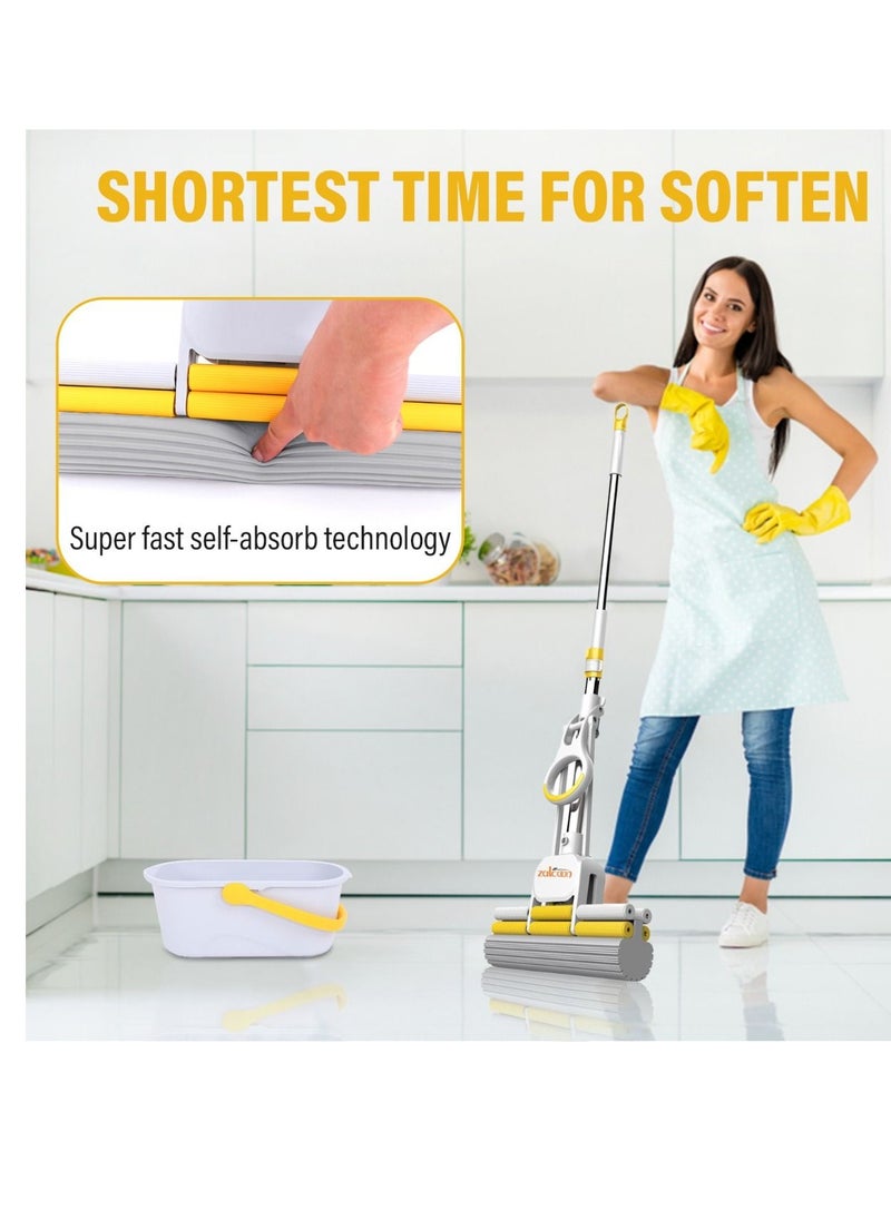 Zalcoon - PVA Sponge Mop, Telescopic Handle Quadruple Roller| 3 Extra Super Absorbent PVA Sponge Refill | Household Cleaning Tool |Best for Kitchen, Tiles, Multi-Surface Hard Floor (1+3) - Image 1