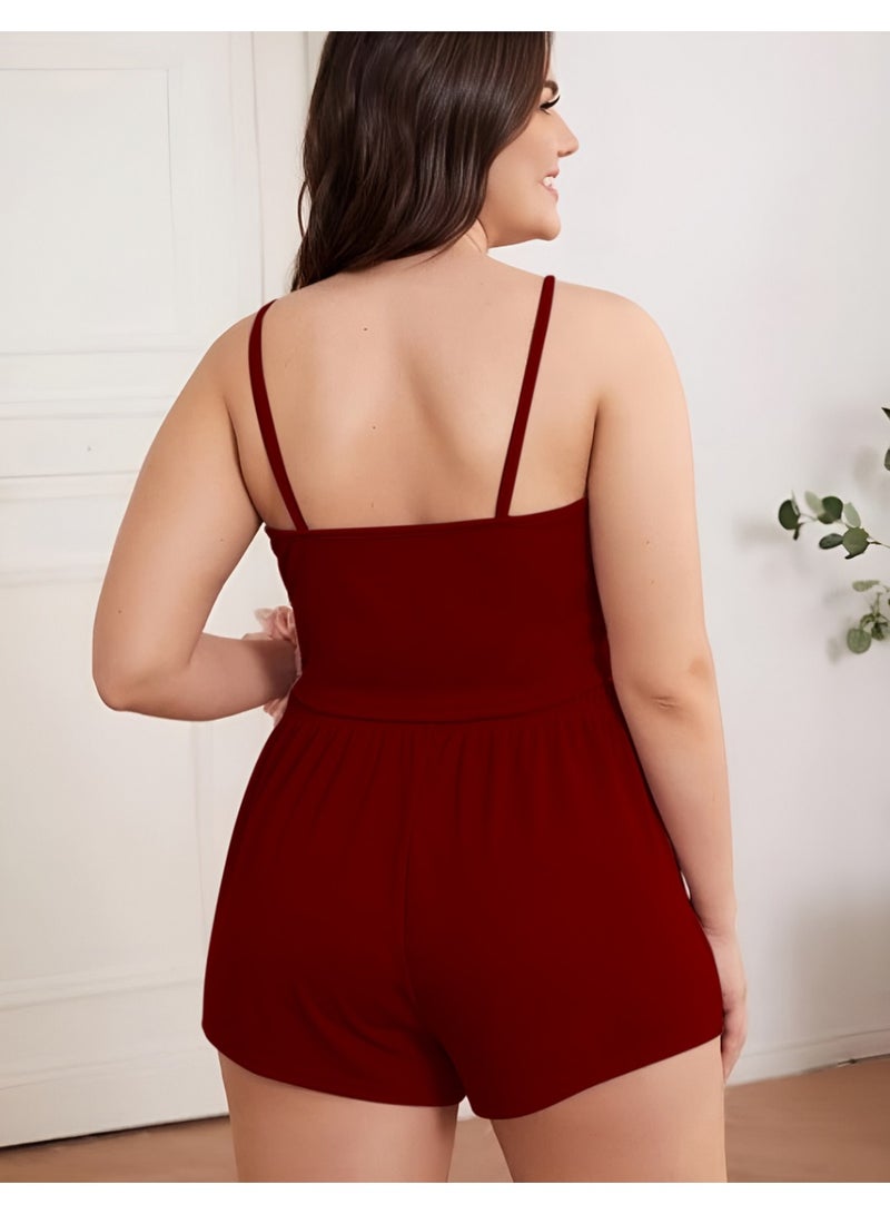 بيجامة من مانيكان نسائية مع بلوزة بدون أكمام وشورت سادة - Image 2