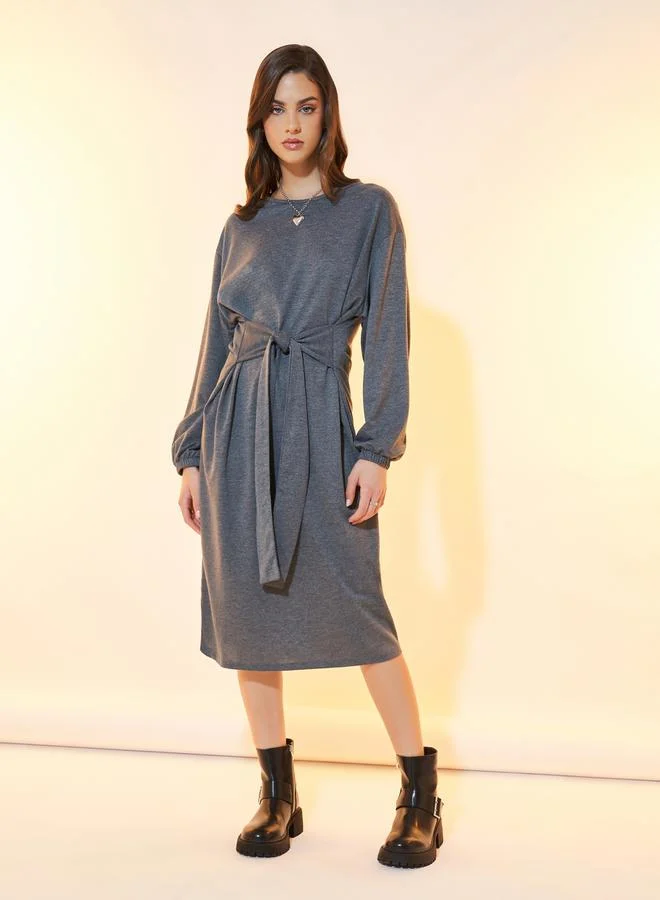 Take Two Belted Knit Midi Dress