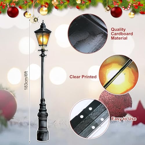 Honoson 2 Pcs 6 Tall Mardi Gras Lamp Post Cardboard Cutouts Winter Vintage Life Size Lamppost Photo Props New Orleans Carnival Street Light Wall Decorations for Masquerade Party Backdrop Home Decor - Image 3