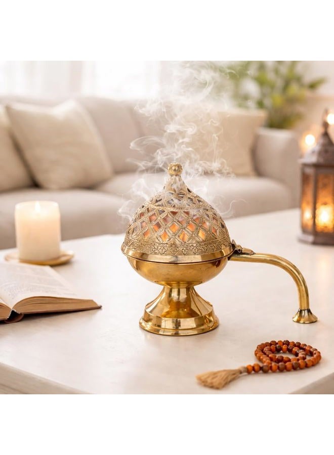 Pure Source India Brass Dhoop Dani | Bakhoor Holder | Loban Burner | Incense Holder, 8 Inch (600 Gram) - Image 1