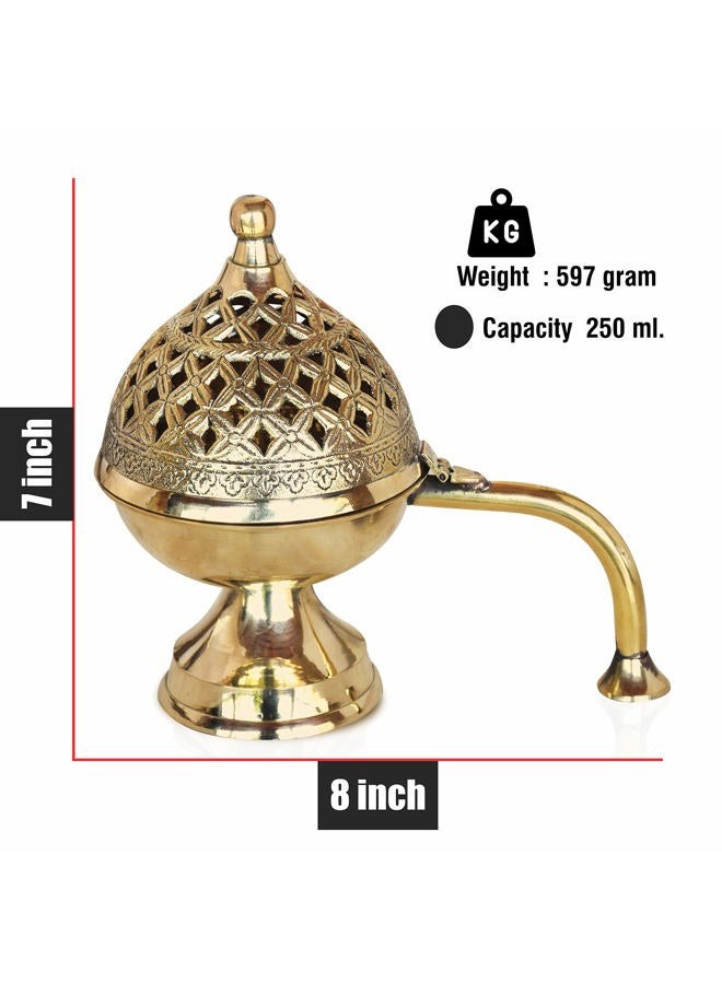 Pure Source India Brass Dhoop Dani | Bakhoor Holder | Loban Burner | Incense Holder, 8 Inch (600 Gram) - Image 3