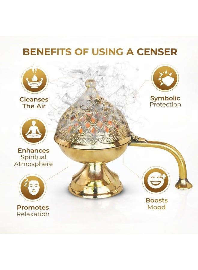 Pure Source India Brass Dhoop Dani | Bakhoor Holder | Loban Burner | Incense Holder, 8 Inch (600 Gram) - Image 2