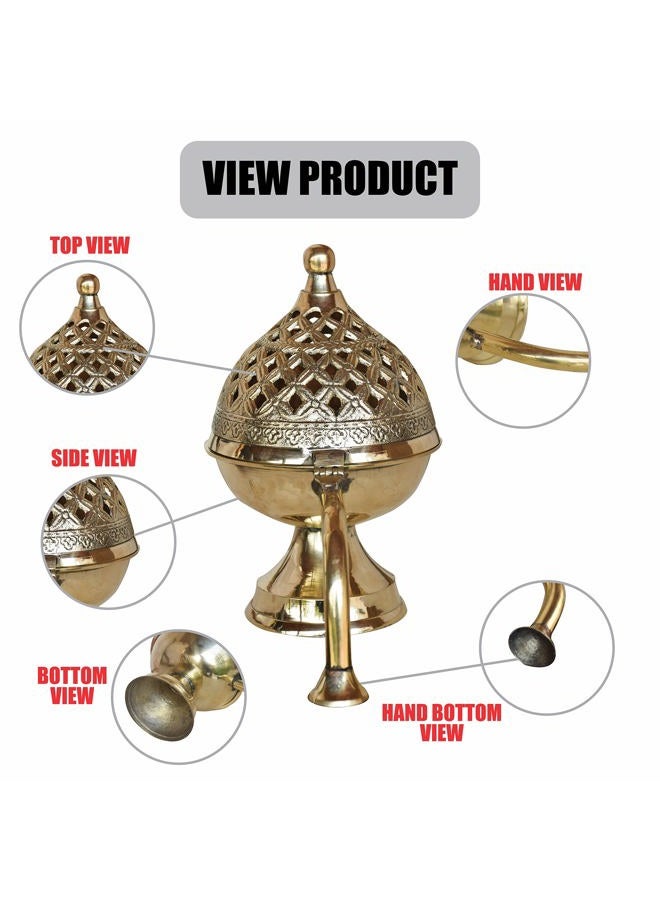 Pure Source India Brass Dhoop Dani | Bakhoor Holder | Loban Burner | Incense Holder, 8 Inch (600 Gram) - Image 4