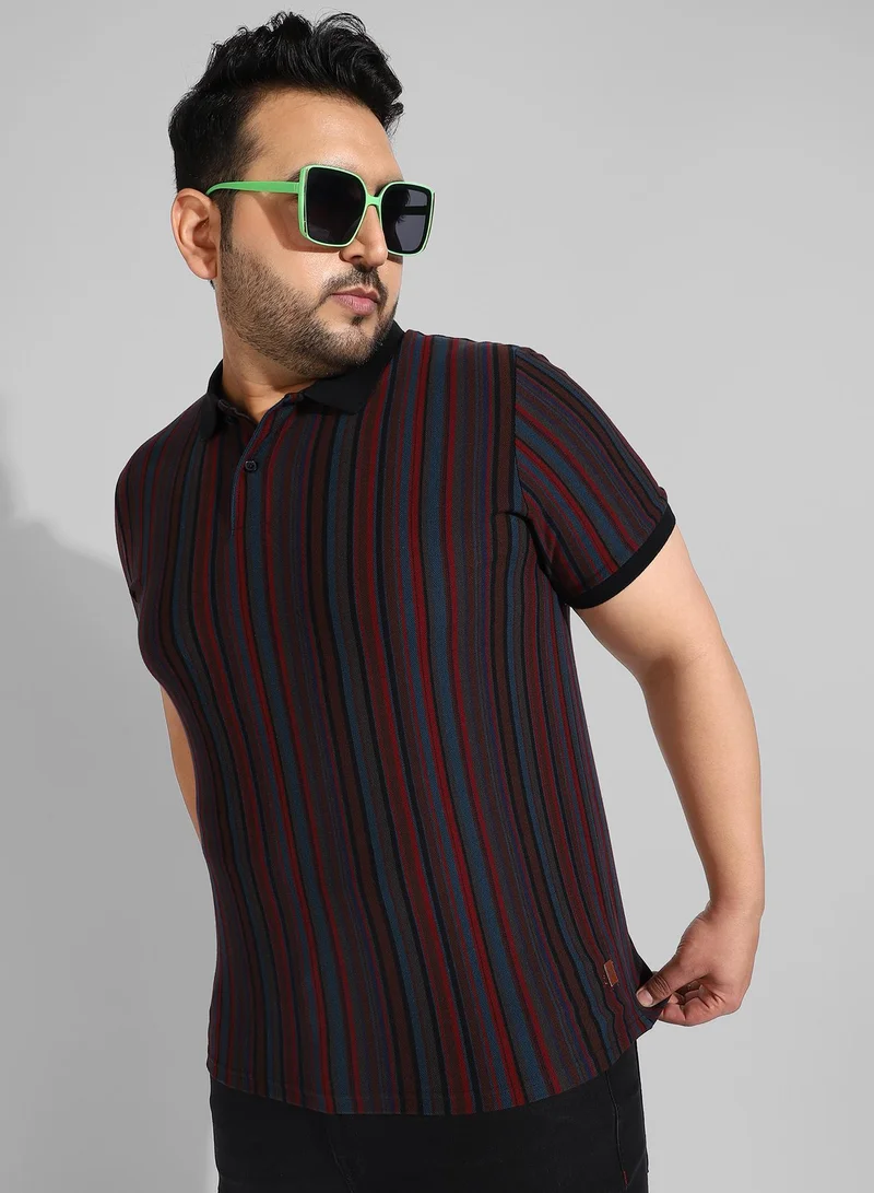 Instafab Plus Men's Striped Multicolour Regular Fit Casual T-Shirt