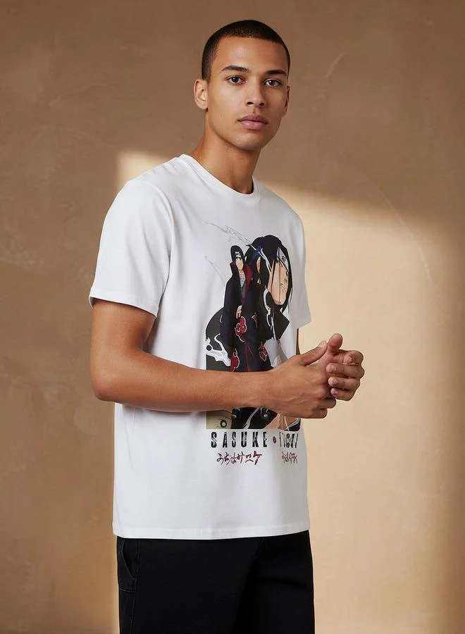 SP Characters Men Regular Fit Crew Neck Short Sleeves Sasuke Itachi Print T-shirt