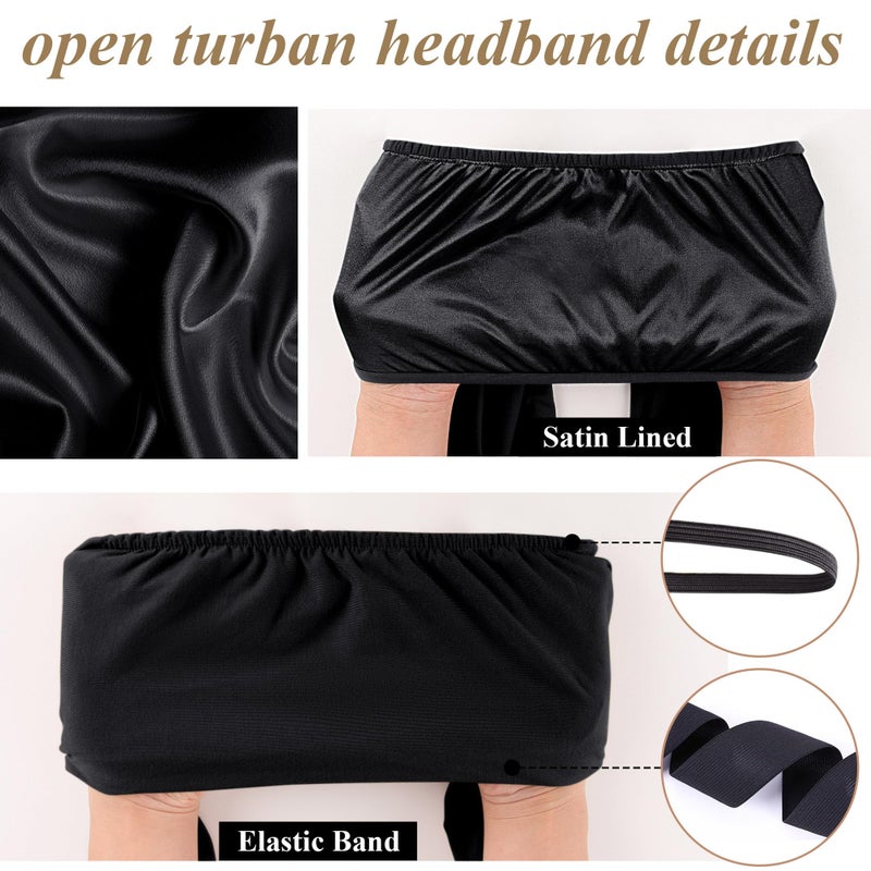 Ababalaya Stylish Satin Lined Open Turban Headband Unisex Sweatband Sports Headband for Running,Cycling,Basketball,Yoga,Fitness Workout Stretchy Unisex Hairband, Black, 1 PCS - Image 3