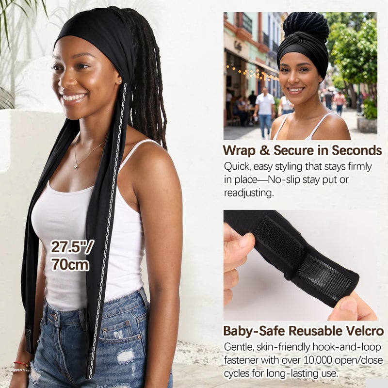 Ababalaya Stylish Satin Lined Open Turban Headband Unisex Sweatband Sports Headband for Running,Cycling,Basketball,Yoga,Fitness Workout Stretchy Unisex Hairband, Black, 1 PCS - Image 2
