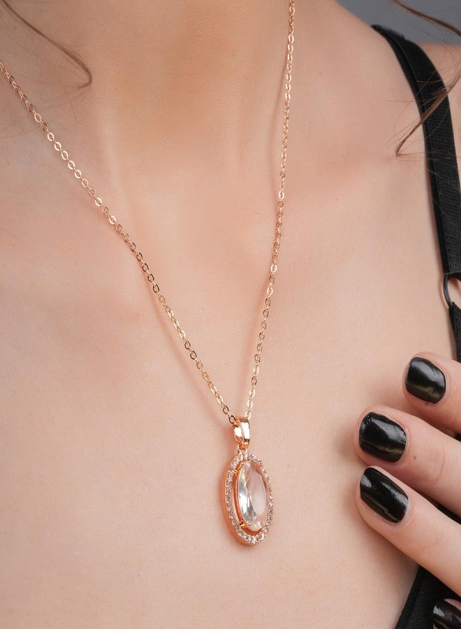 STYOLLO Stylish Rose Gold-Pendant Necklace Jewellery For Women & Girls with Oval Amercian Diamonds | Girls' Chains & Necklaces | Stylish Women's Pendants | Women's Necklaces Accessory-(Rose-White) - Image 2
