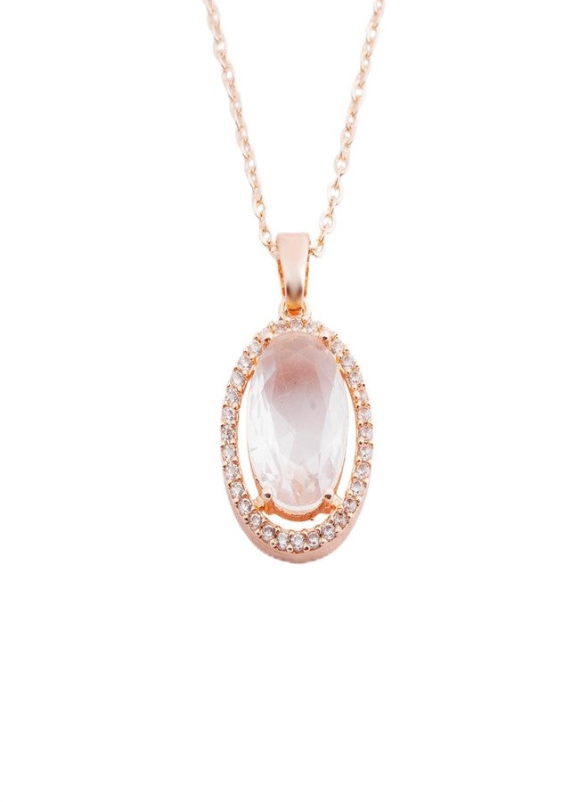 STYOLLO Stylish Rose Gold-Pendant Necklace Jewellery For Women & Girls with Oval Amercian Diamonds | Girls' Chains & Necklaces | Stylish Women's Pendants | Women's Necklaces Accessory-(Rose-White) - Image 1
