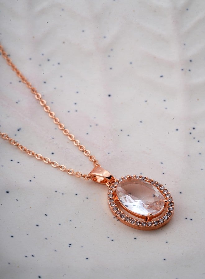 STYOLLO Stylish Rose Gold-Pendant Necklace Jewellery For Women & Girls with Oval Amercian Diamonds | Girls' Chains & Necklaces | Stylish Women's Pendants | Women's Necklaces Accessory-(Rose-White) - Image 5