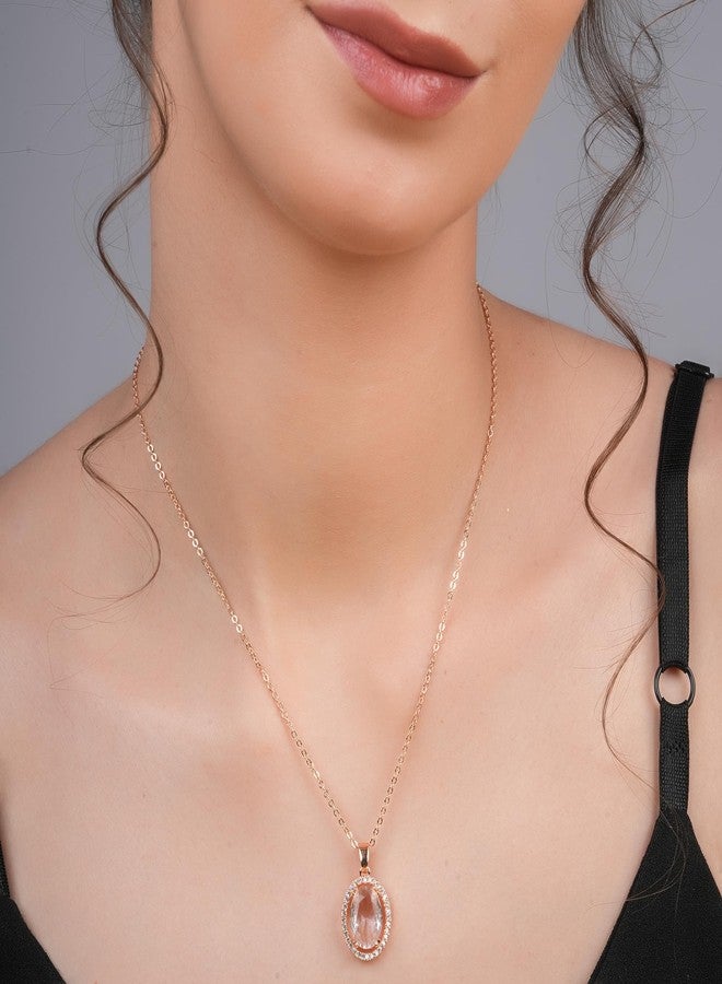 STYOLLO Stylish Rose Gold-Pendant Necklace Jewellery For Women & Girls with Oval Amercian Diamonds | Girls' Chains & Necklaces | Stylish Women's Pendants | Women's Necklaces Accessory-(Rose-White) - Image 3