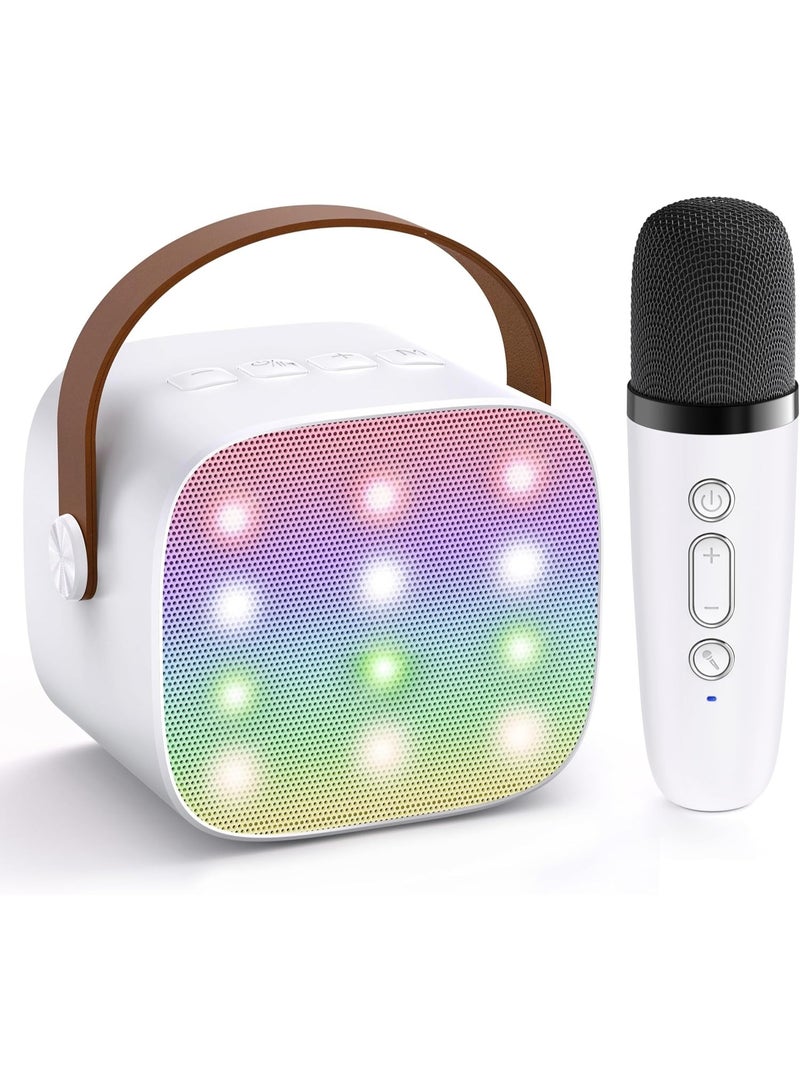 بريمو بلس آلة الكاريوكي المصغرة ، مكبر صوت بلوتوث المحمولة مع ميكروفون لاسلكي ، ألعاب مضحكة للفتيات الفتيات الأعمار من 4 إلى 12 سنة ، أضواء ملونة ، للأطفال عيد ميلاد , منزل , محمول مع ميكروفون لاسلكي أبيض - Image 1