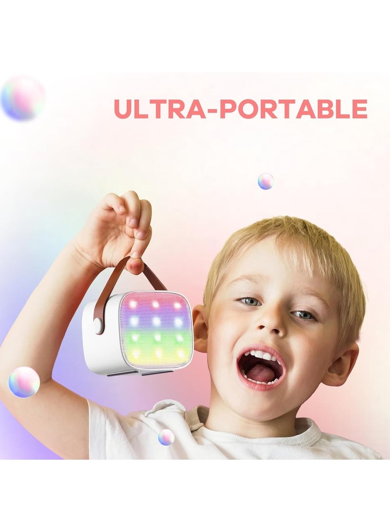 بريمو بلس آلة الكاريوكي المصغرة ، مكبر صوت بلوتوث المحمولة مع ميكروفون لاسلكي ، ألعاب مضحكة للفتيات الفتيات الأعمار من 4 إلى 12 سنة ، أضواء ملونة ، للأطفال عيد ميلاد , منزل , محمول مع ميكروفون لاسلكي أبيض - Image 4