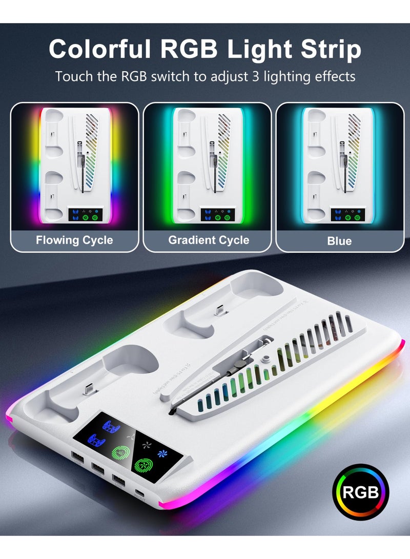 PS5 Stand and Cooling Station with Dual Controller Charger, PS5 Cooling Fan with RGB LED Light and USB Hub, Multifunctional Vertical Charging Dock for PlayStation 5 Accessories, Compatible with PS5 Pro, PS5 Slim and PS5 Console, Gaming Station with Controller Charging and Storage Organizer - Image 4