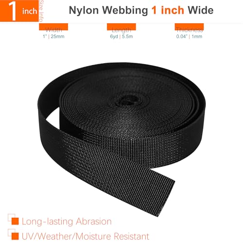 HISUNTEC 1" Straps and Buckles Set: 6 yard Nylon Webbing 1 inch (25 mm) Wide, 6 pack Side Release Buckle, 12 pcs Tri-Glide Sliders, Plastic Clip Quick Fastener Replacement Heavy Duty Dual Adjustable No Sew - Image 3