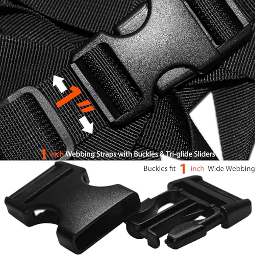 HISUNTEC 1" Straps and Buckles Set: 6 yard Nylon Webbing 1 inch (25 mm) Wide, 6 pack Side Release Buckle, 12 pcs Tri-Glide Sliders, Plastic Clip Quick Fastener Replacement Heavy Duty Dual Adjustable No Sew - Image 4