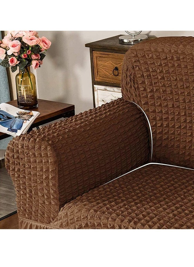 Arabest Elastic Sofa Cover with Skirt,Stretch Sofa Slipcover Furniture Protector Washable Soft Couch Cover for Living Room Elastic Fabric Sofa Cover with Skirt, For Living Room Bed Room For one seater sofa(Brown)  - Image 5