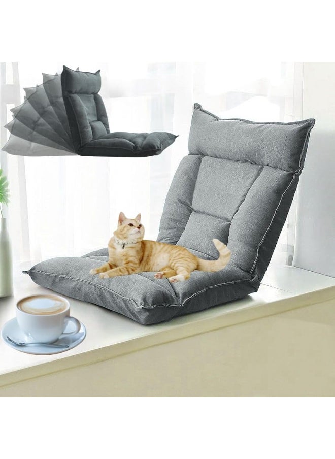 Floor Chair Folding Lazy Sofa Folding Lazy Floor Sofa with Back Support,Cushion Couch Lounge Tatami Lounger Floor Seat Couch Recliner,Padded Sleeper Bed,Couch Recliner,Home Office Reading (grey)
