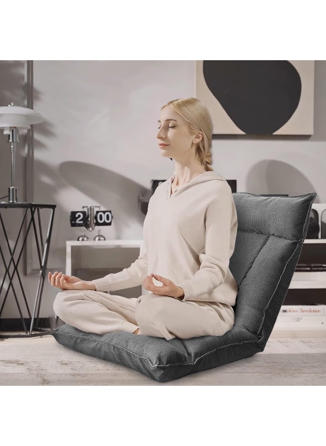 Floor Chair Folding Lazy Sofa Folding Lazy Floor Sofa with Back Support,Cushion Couch Lounge Tatami Lounger Floor Seat Couch Recliner,Padded Sleeper Bed,Couch Recliner,Home Office Reading (grey)