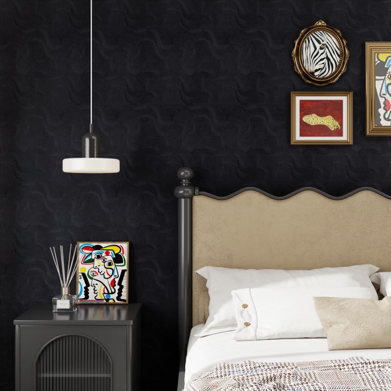 CRE8TIVE Black Wallpaper Peel and Stick Modern Black Contact Paper for Cabinets and Drawers 12"x80" 3D Geometric Textured Wallpaper Removable Self Adhesive Vinyl Wall Paper for Bedroom Bathroom Walls - Image 4