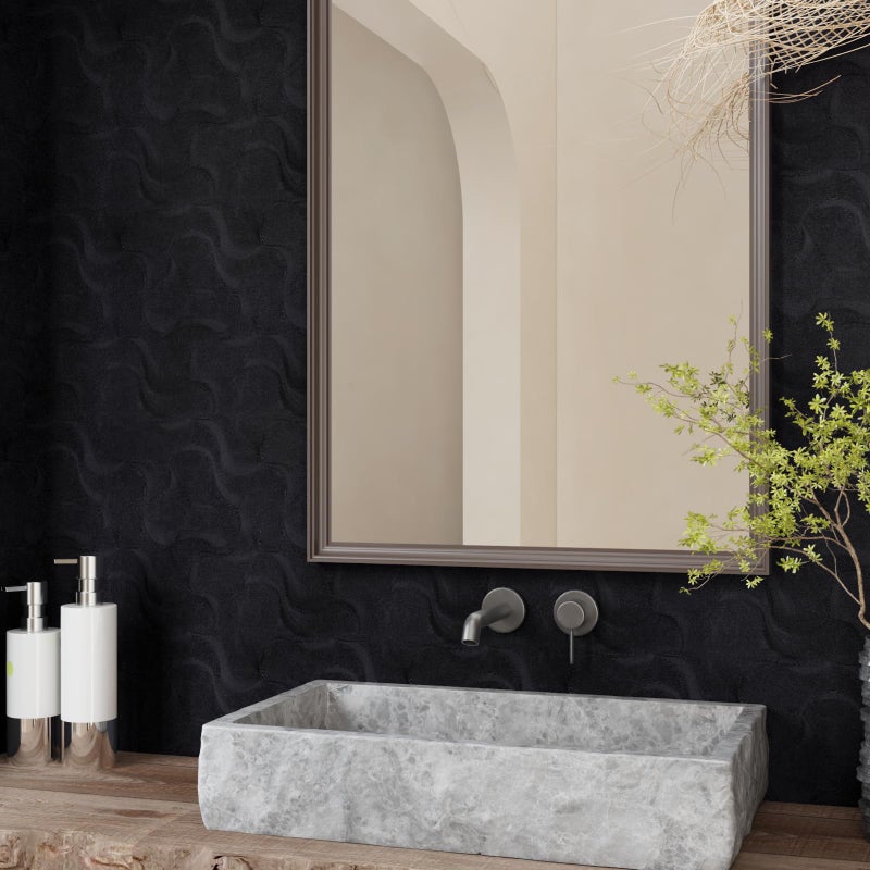 CRE8TIVE Black Wallpaper Peel and Stick Modern Black Contact Paper for Cabinets and Drawers 12"x80" 3D Geometric Textured Wallpaper Removable Self Adhesive Vinyl Wall Paper for Bedroom Bathroom Walls - Image 3