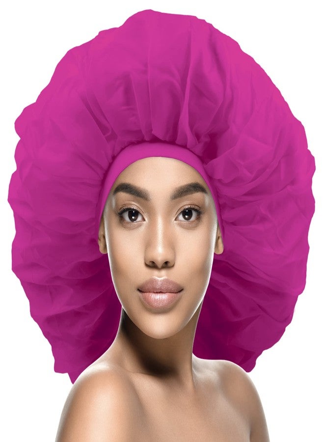 Donna Super Jumbo Day & Night Cap Silk Bonnet for Women, Satin Bonnet for Sleeping Hair Cap Shower Cap for Women Pink - Image 1