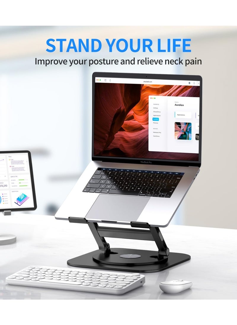 Generic AOEVI Adjustable Laptop Stand with 360° Rotating Base – Stable Ergonomic Foldable Laptop Riser for Desks, Compatible with Laptops up to 16 Inches, Black  - Image 5