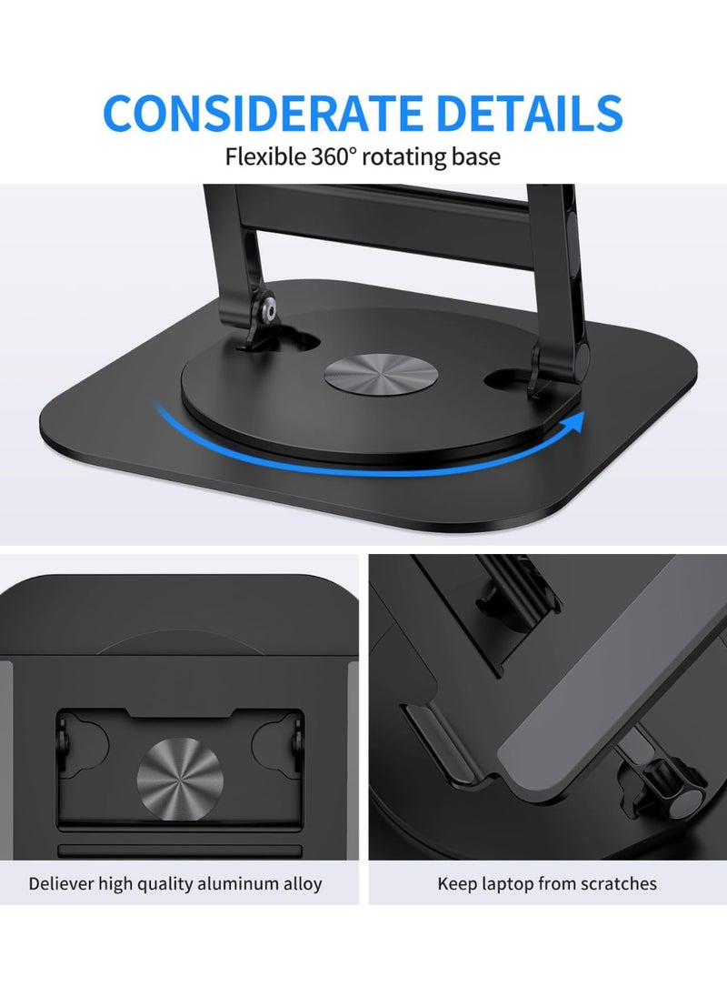 Generic AOEVI Adjustable Laptop Stand with 360° Rotating Base – Stable Ergonomic Foldable Laptop Riser for Desks, Compatible with Laptops up to 16 Inches, Black  - Image 1