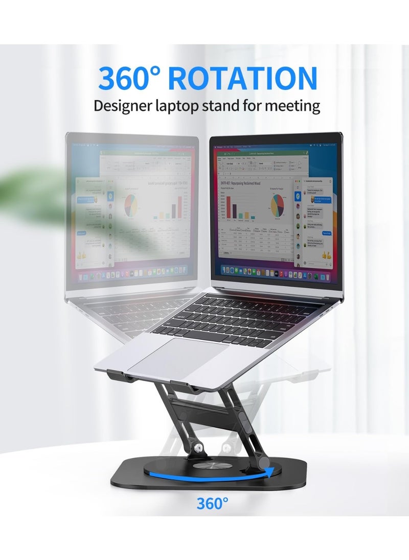 Generic AOEVI Adjustable Laptop Stand with 360° Rotating Base – Stable Ergonomic Foldable Laptop Riser for Desks, Compatible with Laptops up to 16 Inches, Black  - Image 3