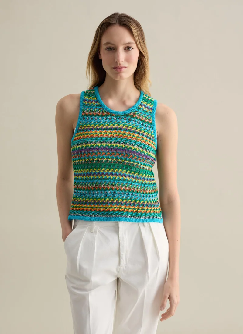 او في اس Crochet Tank Top In Multicoloured Knit