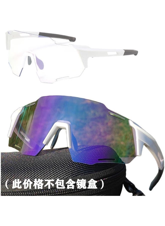 LOVECRAFT Outdoor Sports Color-Changing Cycling Glasses White Frame Color-Changing Green Mercury Bicycle Windproof Mountain Climbing Sunglasses Eye Protection Glasses - Image 1