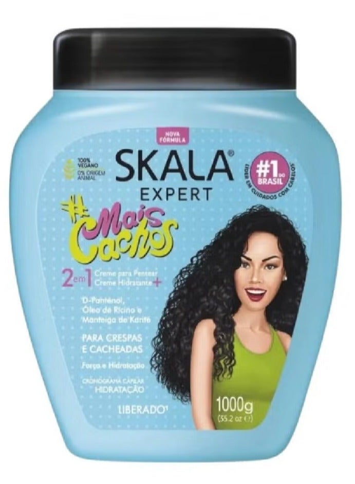 سكالا كريم تصفيف وعلاج الشعر 2 في 1، د-بانثينول، زيت الخروع وزبدة الشيا، للشعر المجعد والمموج الاصلي- 1000 جرام - Image 1