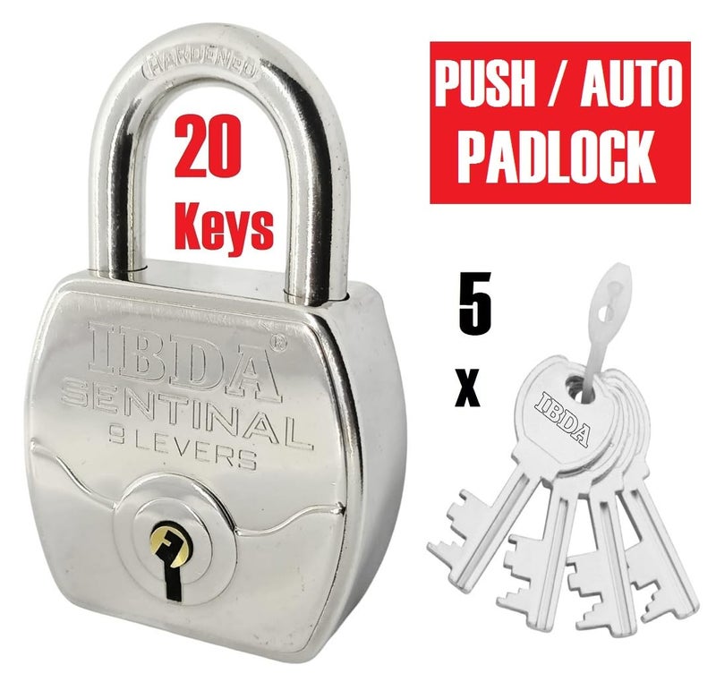 IBDA Lock with 20 Keys | Lock with Multiple Keys | Lock and Keys | Push/auto Lock | High Security Steel Body Lock | Lock for Home, Shutter, gate, Door, Channel, Shop, School, Flat, Warehouse, etc. - Image 2