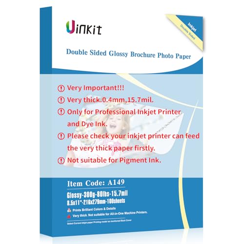 Uinkit 100 Sheets 8.5x11 Letter Size Thick Heavyweight Photo Paper Double Sided Glossy Cardstock 80LB 300Gsm 15.7Mil Brochure, Only for professional Inkjet Printer and Dye Ink - Image 1