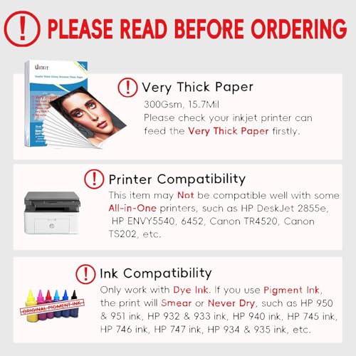 Uinkit 100 Sheets 8.5x11 Letter Size Thick Heavyweight Photo Paper Double Sided Glossy Cardstock 80LB 300Gsm 15.7Mil Brochure, Only for professional Inkjet Printer and Dye Ink - Image 3