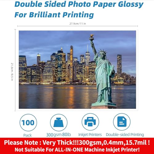 Uinkit 100 Sheets 8.5x11 Letter Size Thick Heavyweight Photo Paper Double Sided Glossy Cardstock 80LB 300Gsm 15.7Mil Brochure, Only for professional Inkjet Printer and Dye Ink - Image 2